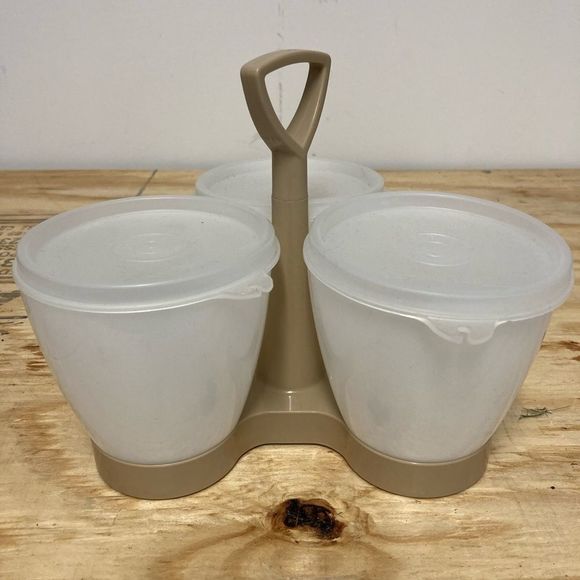 Tupperware Other - Vintage Tupperware 3 Cup Condiment Dip Dressing Caddy Bowls with Lids EUC